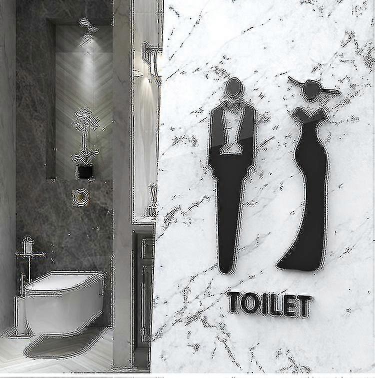 Self-adhesive Ladies And Gentlemen Acrylic Symbol Toilet Signs For Hotel, Office, Home, Restaurant Work Black