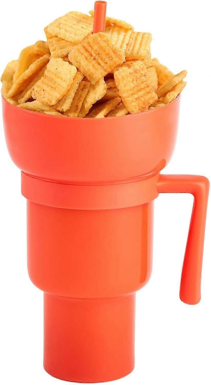 Gobelet à collation et à boisson 2 en 1, gobelet de stade, bol à collation avec paille, gobelet à collation et à boisson réutilisable, gobelet à collation portable anti-éclaboussures et anti-fuite, à 2 niveaux
