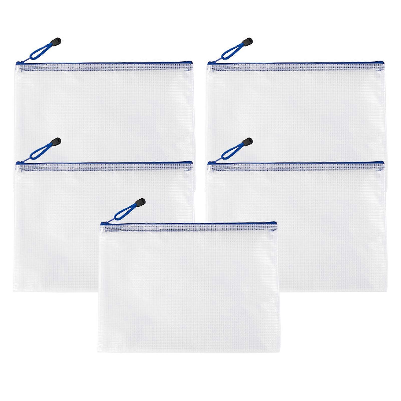JIKAIX 5Pcs/Set File Bag Zipper Closure Waterproof PVC Multipurpose Tear Resistant Document Pouch Household Supplies