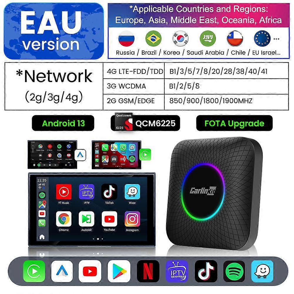CarlinKit Android 13 Tv Box Qualcomm 8 Core CarPlay Android Auto Wireless Adapter Support Youtube Netfilx IPTV Spotify Toyota