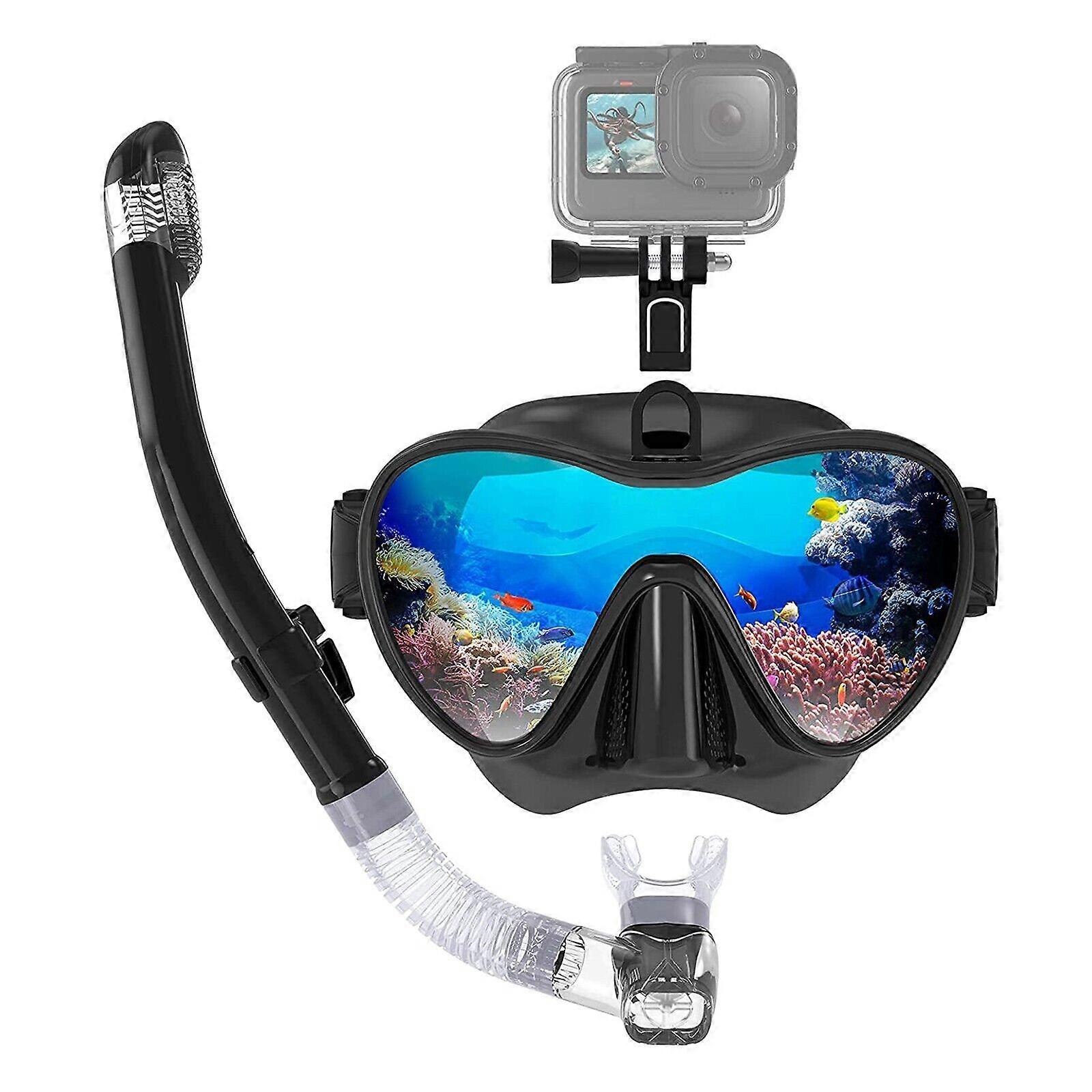 Full Face Scuba Mask and Snorkel Set with Anti-Fog Goggles GoPro Mount Dry Top
