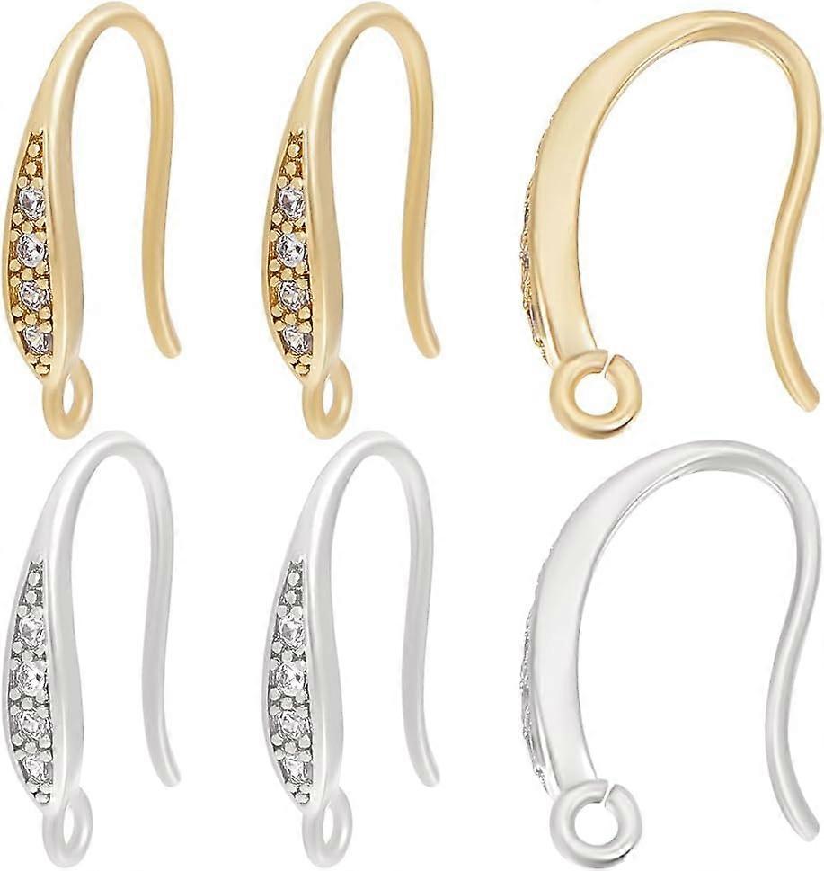 1 Box 12Pcs Ear Hooks 18K Gold Plated Brass and Platinum Plated Brass Cubic Zirconia Lever Back Ear wires with Dangle Loops for Women DIY Jewelry Earr