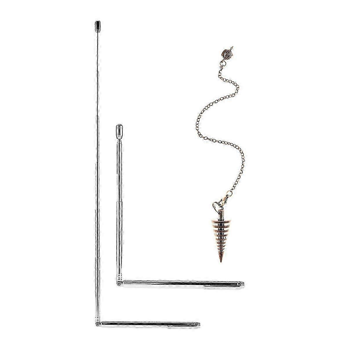 3 Pcs Divining Rods Copper and Dowsing Pendulum, 2 Retractable Paranormal Divining Rods and 1 Pendulum Pendant