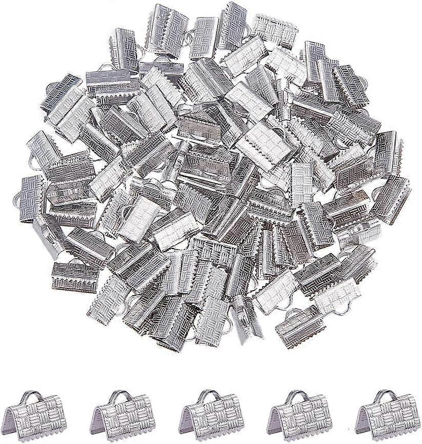 100pcs Stainless Steel Ribbon Ends Silver Tones Ends Clasps Ending Clasp Tips for Crafts Jewelry Making 5x10x7mm