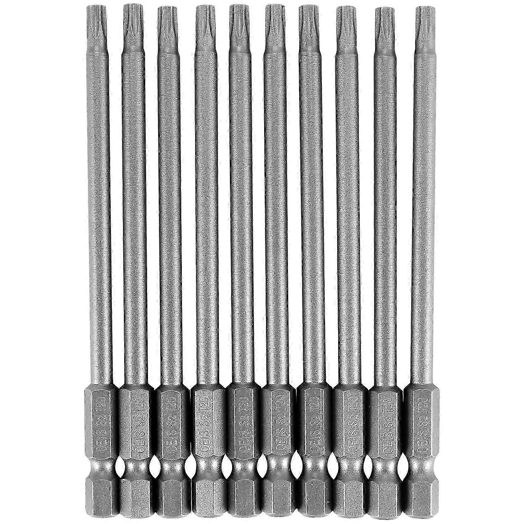 10pcs 100mm Length 1/4 inch Hex T20 Torx Security Screwdriver Bits,
