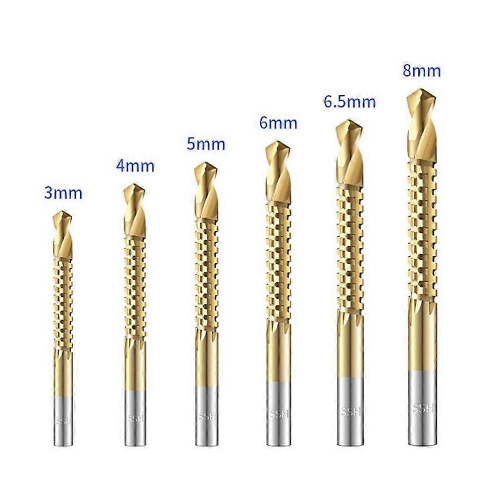 6Pcs 3-8mm Titanium Coated Drill Bit Set HSS Spiral Screw Metric Composite Tap Drill Bits Wood Drilling Slotting Twist Drill
