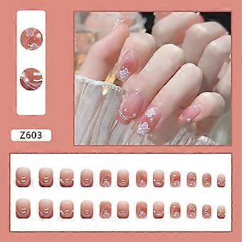 White Lines Pink Sakura Fake Nails Glamorous And Eye-catching Look Nails  Glue Models