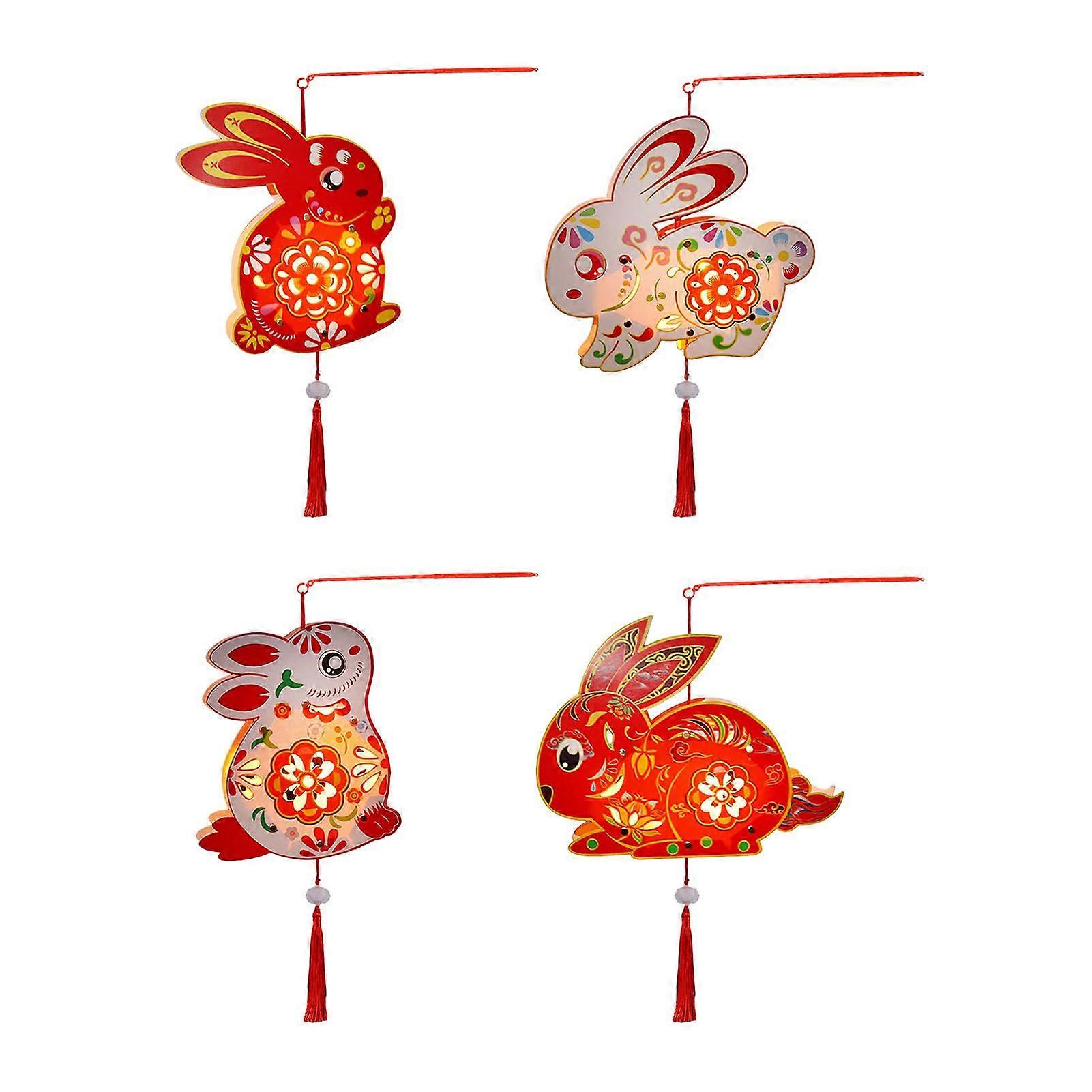 Chinese Style DIY Lantern Kit Handmade Red White Rabbit LED Light Lantern Festive Paper Lantern for Mid-autumn Festival