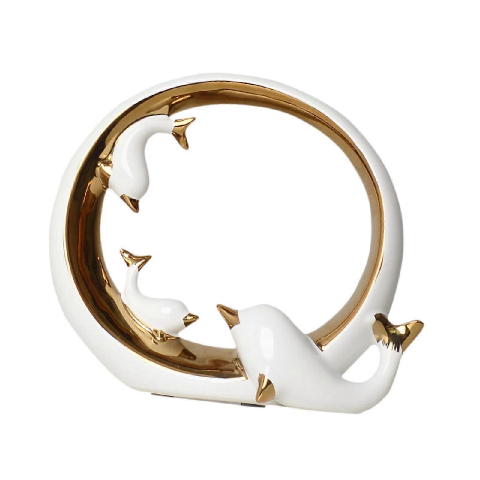 Ceramic Dolphins Statue Desk Collection Tabletop Ornament for Office Desktop Style A