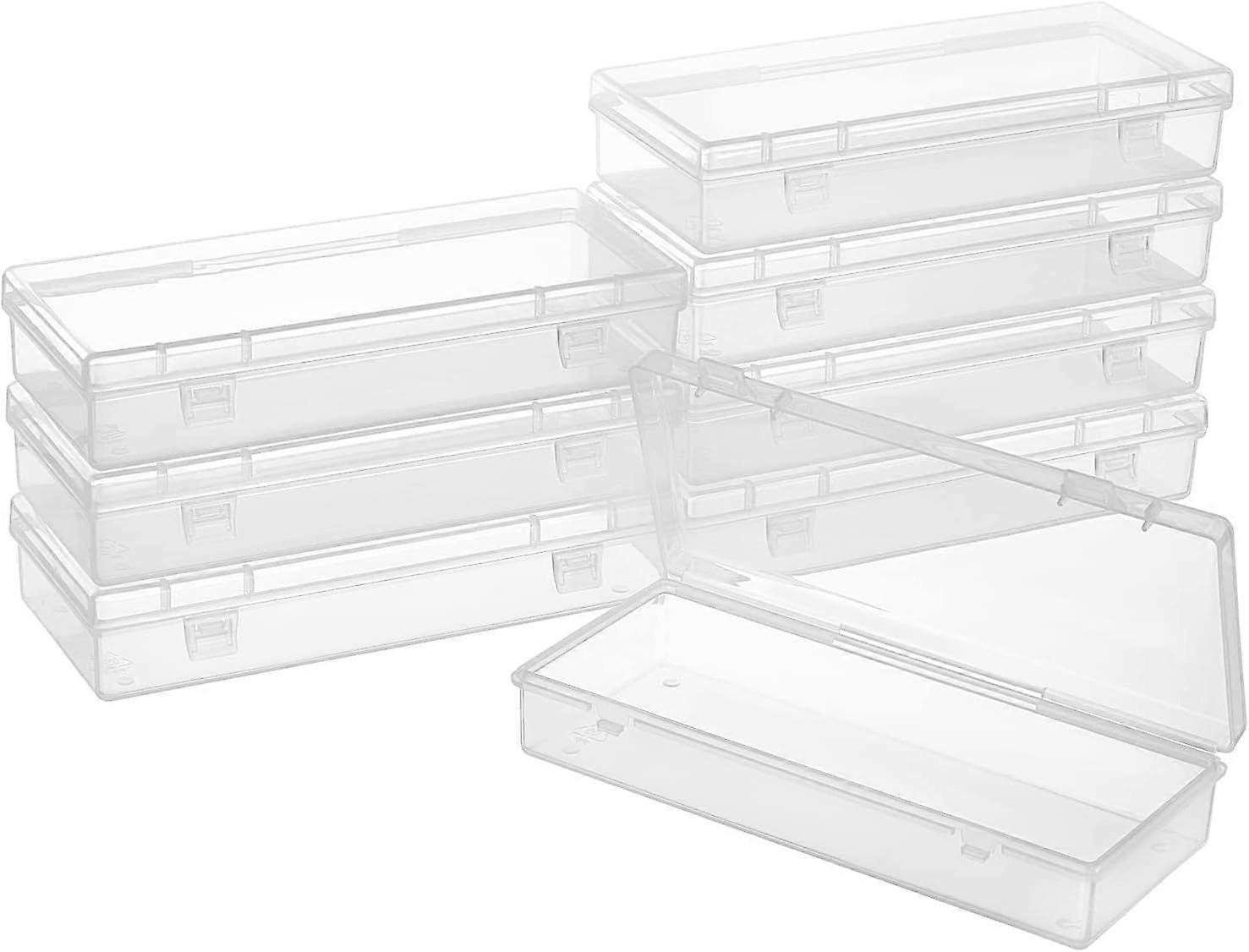 10Pcs Rectangle Transparent Plastic Bead Containers Clear Box Case with Hinged Lid for Beads Stickers Ornaments (6.1x2.5x1.2")