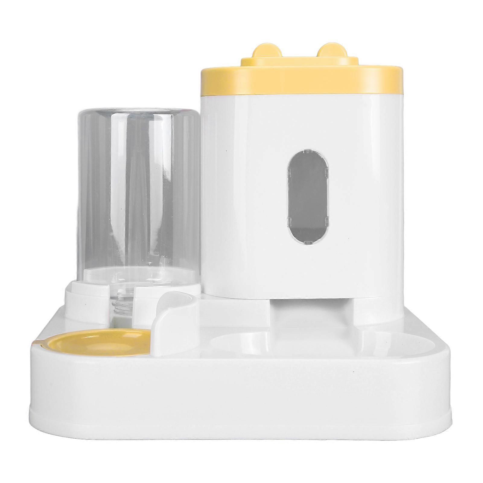 Pet Food Water Dispenser 2 in 1 Large Capacity Detachable Automatic Cat Waterer Feeder for Dog Puppy Yellow