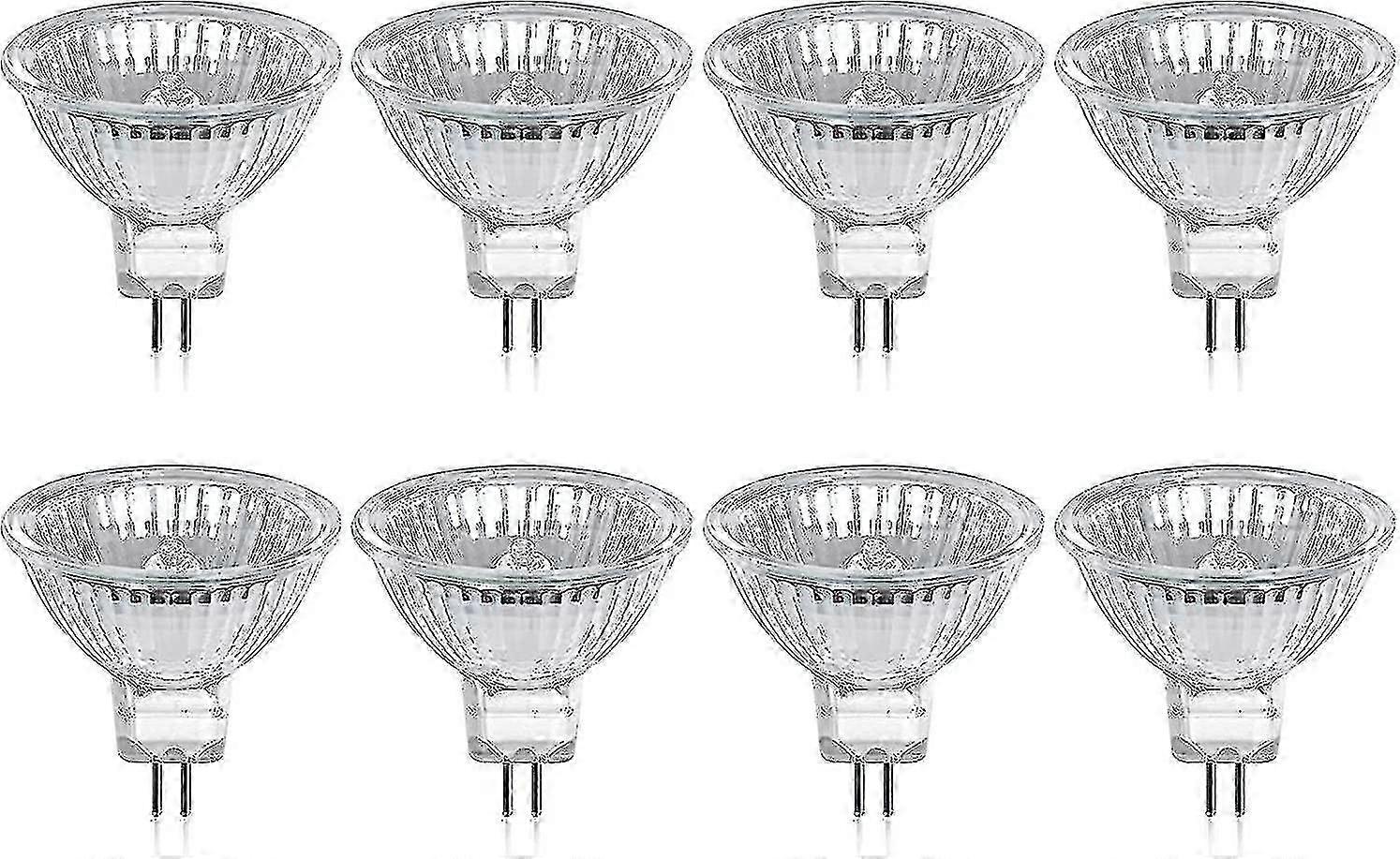 Halogen Bulb Gu5.3 Mr16 35w 12v Warm White 2800k Dimmable, Glass Cover 400 Lumens 2 Pin Replacement Spotlight, Pack Of 8 Cisea