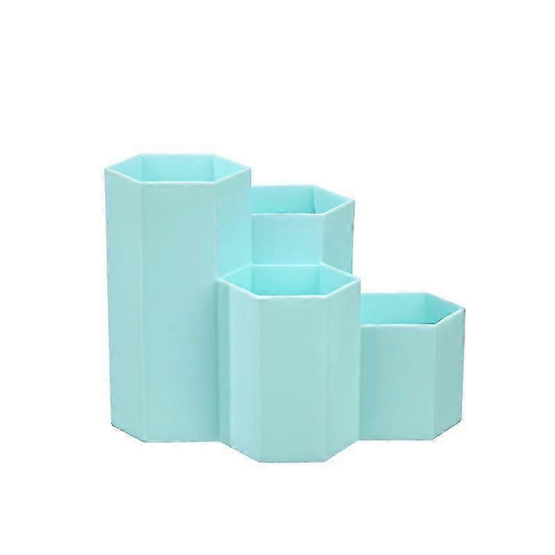 Hexagonal plastic four-compartment pen holder Stationery storage bracket (blue)