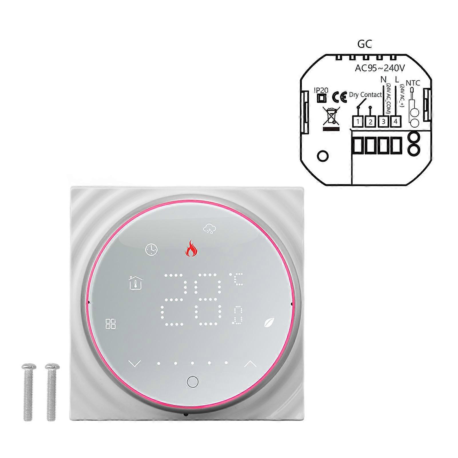 Smart Thermostat 1 Week Programmable LED Display Recessed Rectangle Base Digital Thermostat AC95‑240V for Boiler Heating System White
