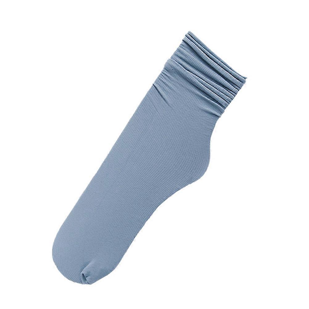 Women Velvet Pile Socks Summer Autumn Thin Solid Color Edge Curl Long Socks(Light Blue)