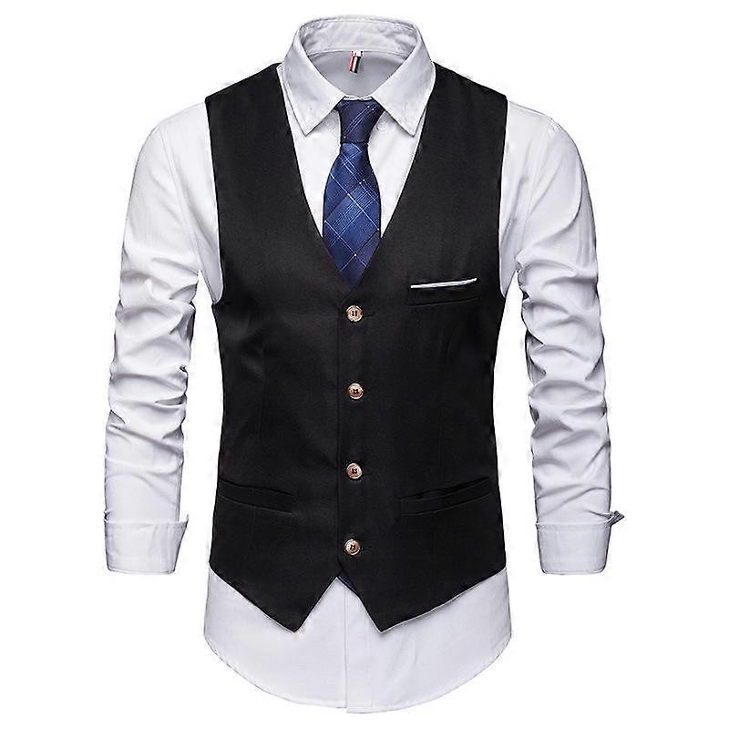Durable (Only Waistcoat Others Not Included) Plus Size Formal Men Solid Color Suit Vest Single Breasted Business Waistcoat
