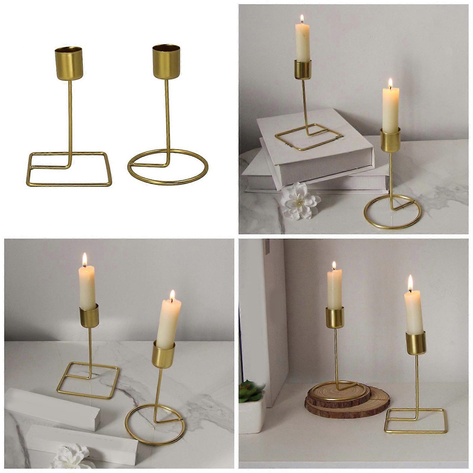 Golden Metal Taper Candle Holder for Elegant Dining Room and Weddings Centerpieces Candlestick Stand with Round Base