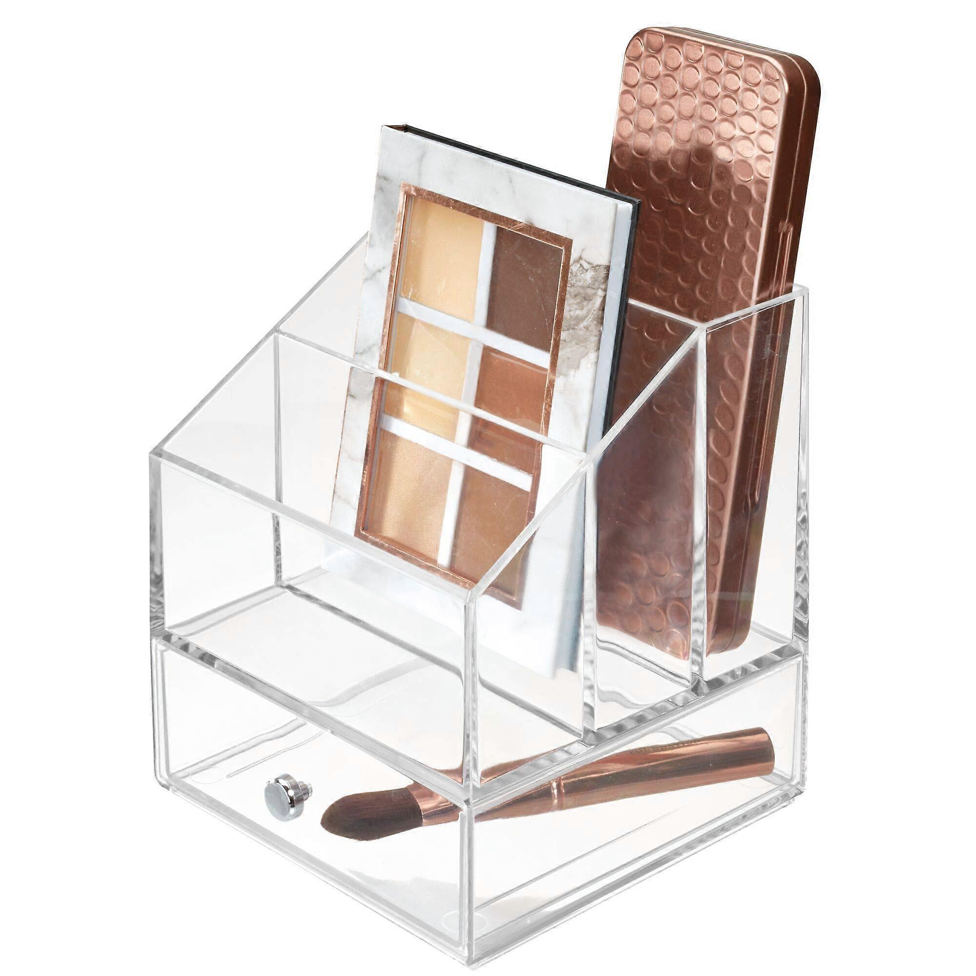 iDesign 3-Compartment Clear Acrylic Cosmetic Organizer for Vanity & Bathroom Drawer Storage, Multi-Use Accessory Holder