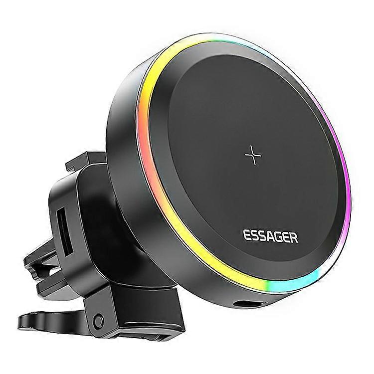 ESSAGER 15W Magnetic Wireless Car Charger Vehicle-Mount Air Vent Phone Charging Holder with RGB Light Compatible For iPhone 13 / 1