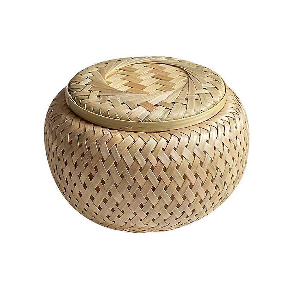Handmade Round Rattan Box with Lid for Tea and Dried Fruit Snacks Storage