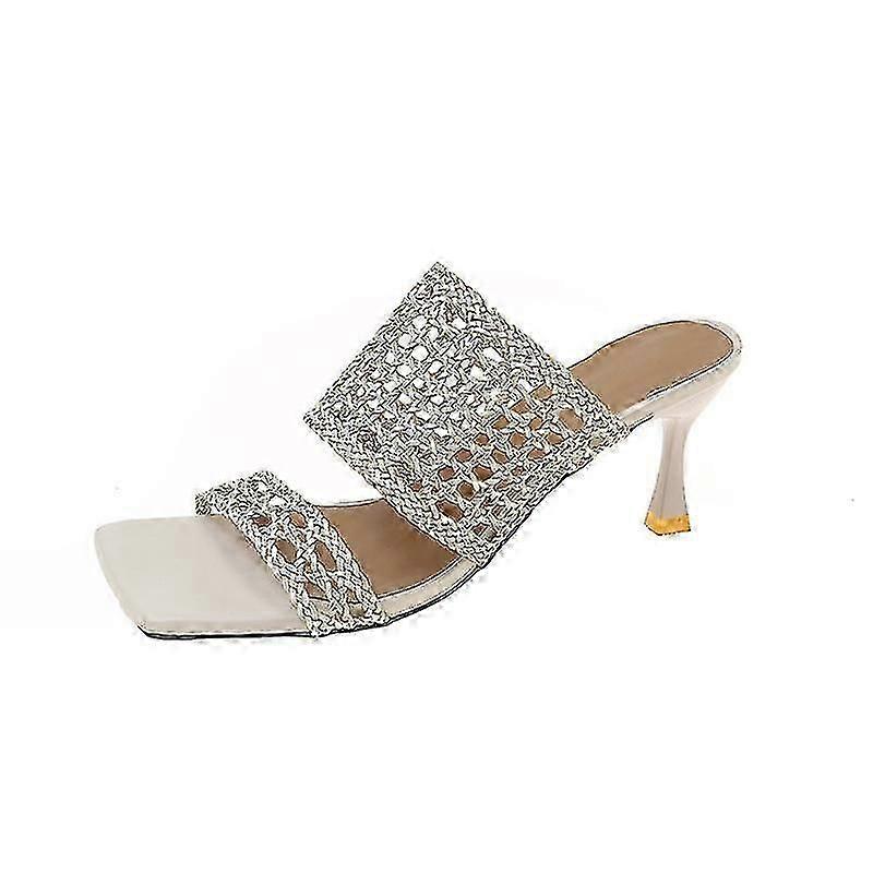 Womens Square Toe Slides Comfort Work Heels Sandals Backless Stiletto