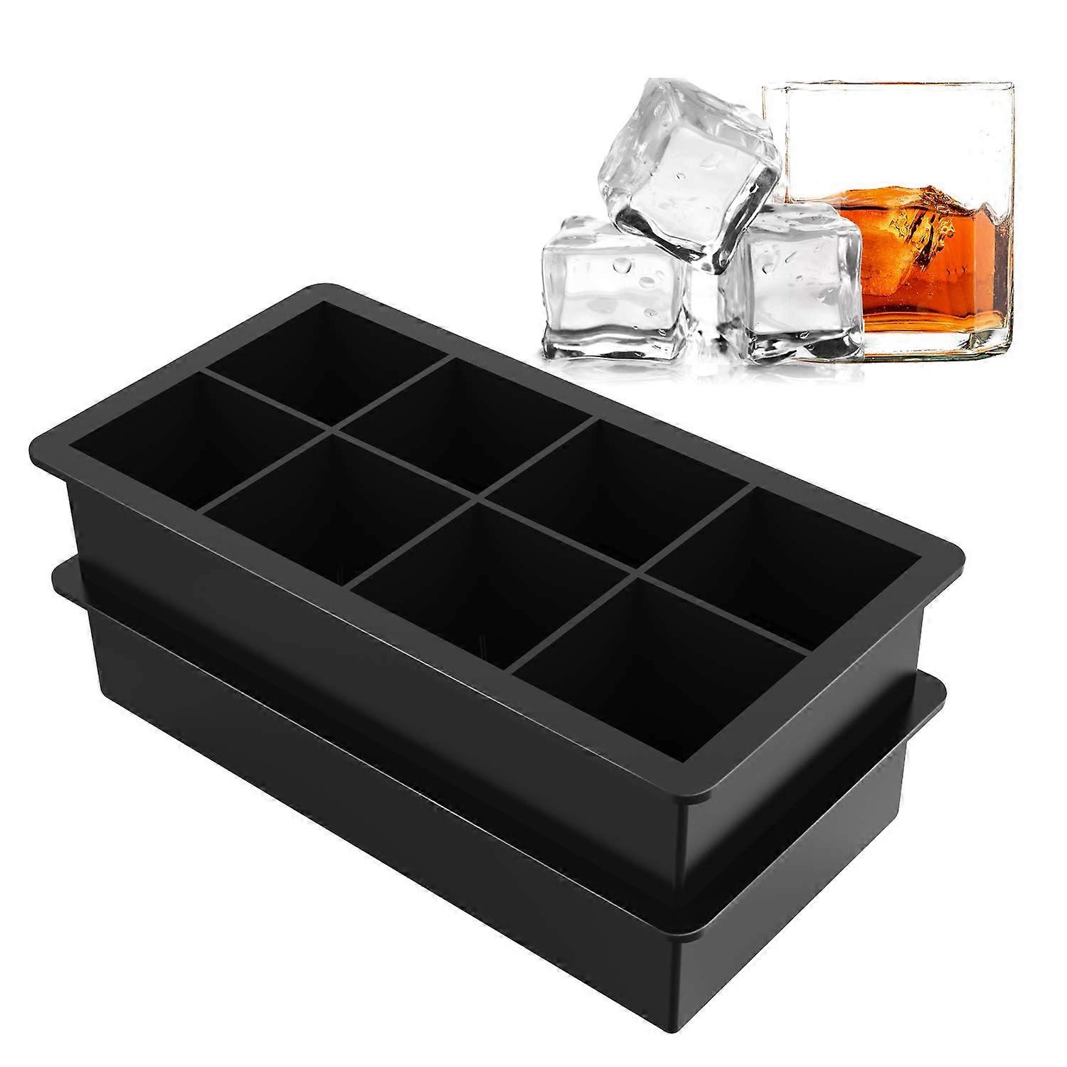 Large Silicone Ice Cube Trays, Make 8 Giant Ice Cubes for Whiskey & Cocktails, Keep Drinks Chilled, Reusable, BPA Free - 2 Pack
