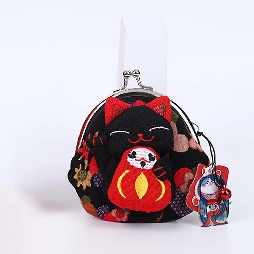 Maneki Neko Lucky Cat Coin Purse Bag With Buckle Closure Cute Happy Multicolor Handbag Small Pocket For Small Items