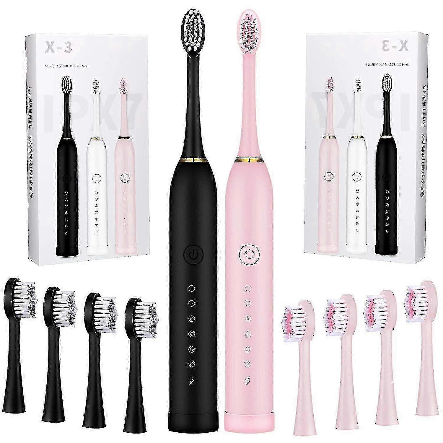 2 Pcs 6 Modes Electric Toothbrushes For Adults And Kids Rechargeable Electric Toothbrush With 2 Minutes Timer, 8 Pcs Replacement Brushheads For Valent