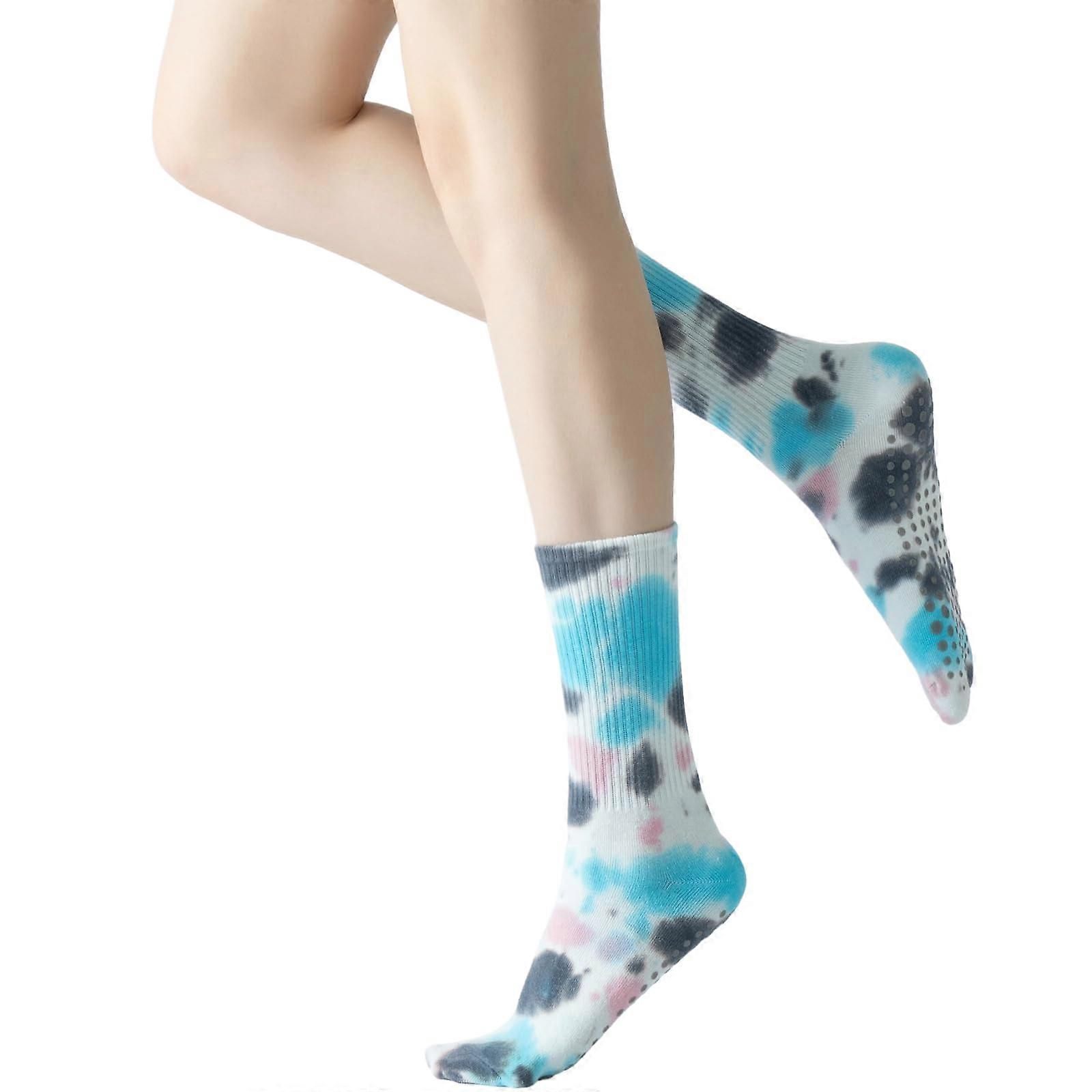 Tie Dye Cushioned Crew Socks for Ballet Dance - Soft Cotton Blend, Comfortable Fit, Multi-Color Design, Size Large