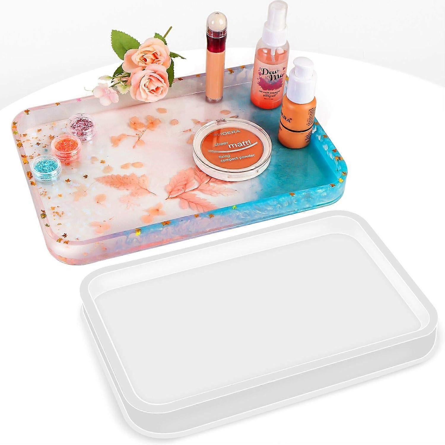 Resistant to Tearing Epoxy Resin Silicone Molds, Upgrade Wooden Bottom Support for Extra Large Serving Tray Platter, Food Grade with Shiny Finish