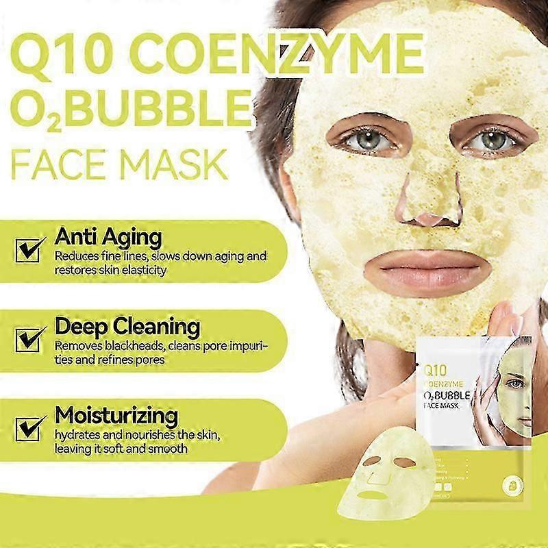 ExquisiteCoenzyme Q10 Face Sheet Mask Skincare, Masques faciaux à bulles nettoyants en profondeur, Masques hydratants pour tous les types de peau - Nettoie et hydrate la peau