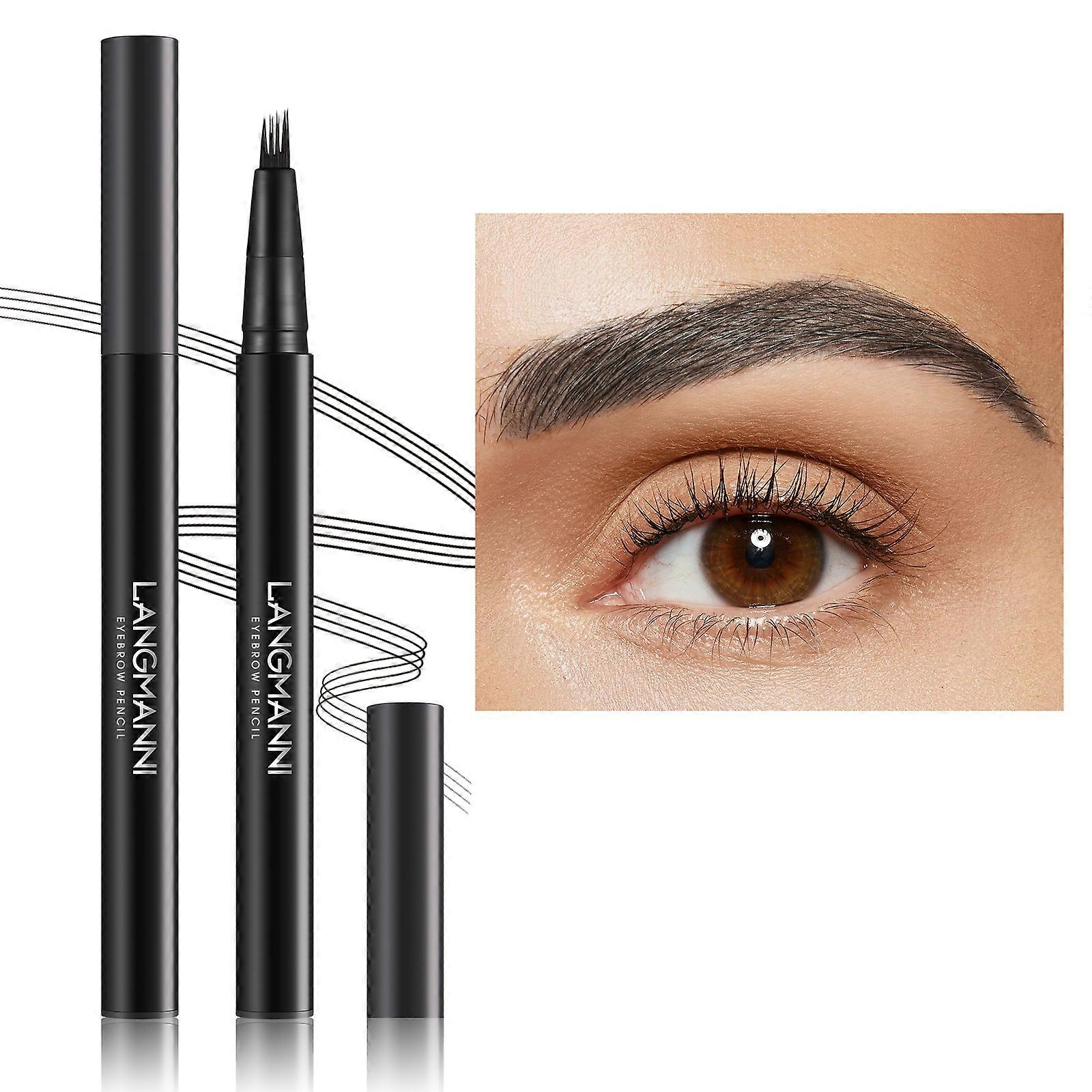 Crayon à sourcils Stylo à sourcils Outil de maquillage de sourcil imperméable à l’eau Microblading avec pointe de fourche Crayon longue durée pour femmes Noir