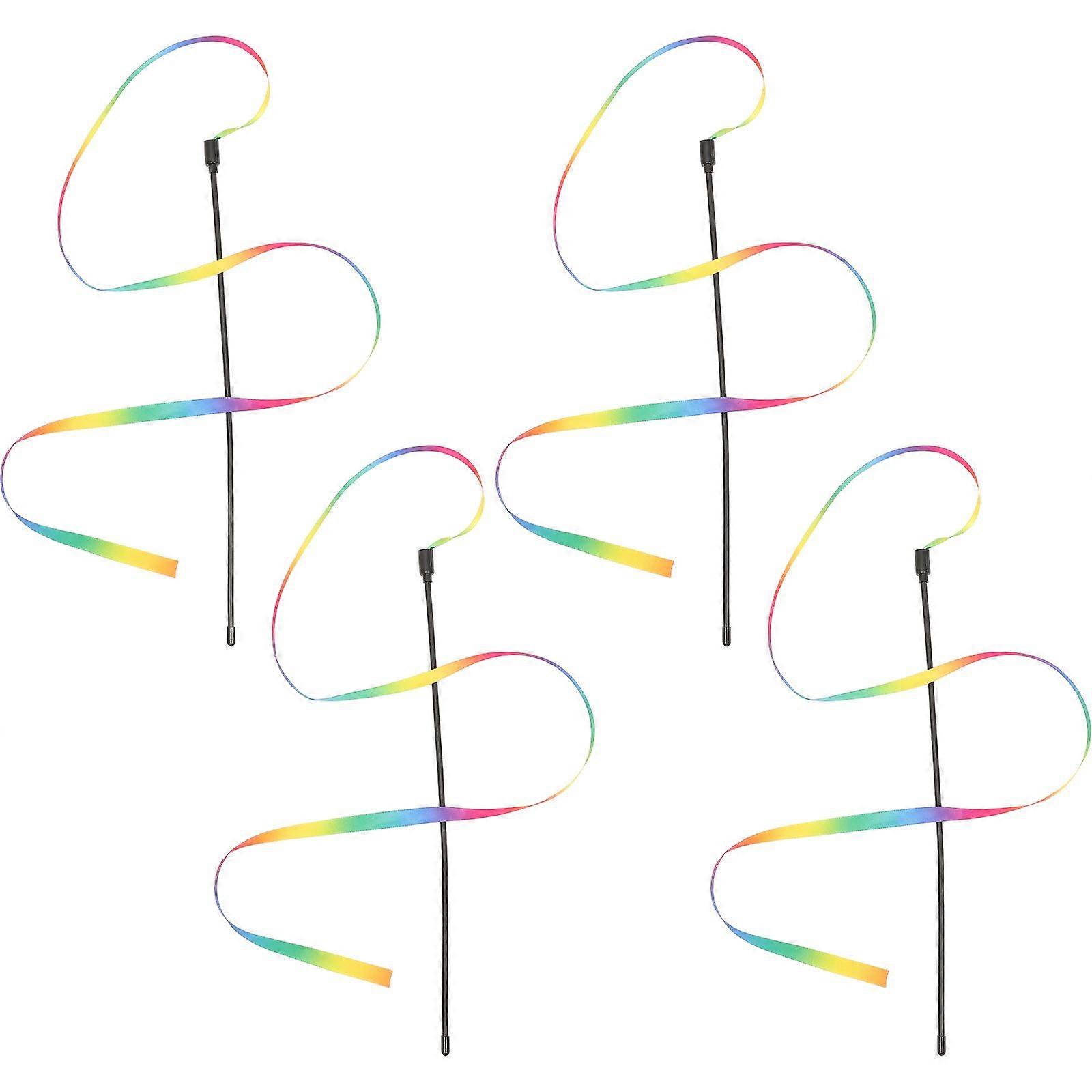 Lot de 4 jouets interactifs pour chat, en forme de baguette arc-en-ciel, avec ruban coloré