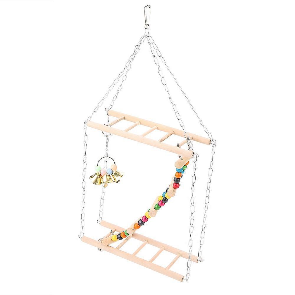 Double-Layer Wood Pet Climbing Swing Ladder Bridge for Hamsters and Parrots - Durable, Natural Material, Multi-Level Design