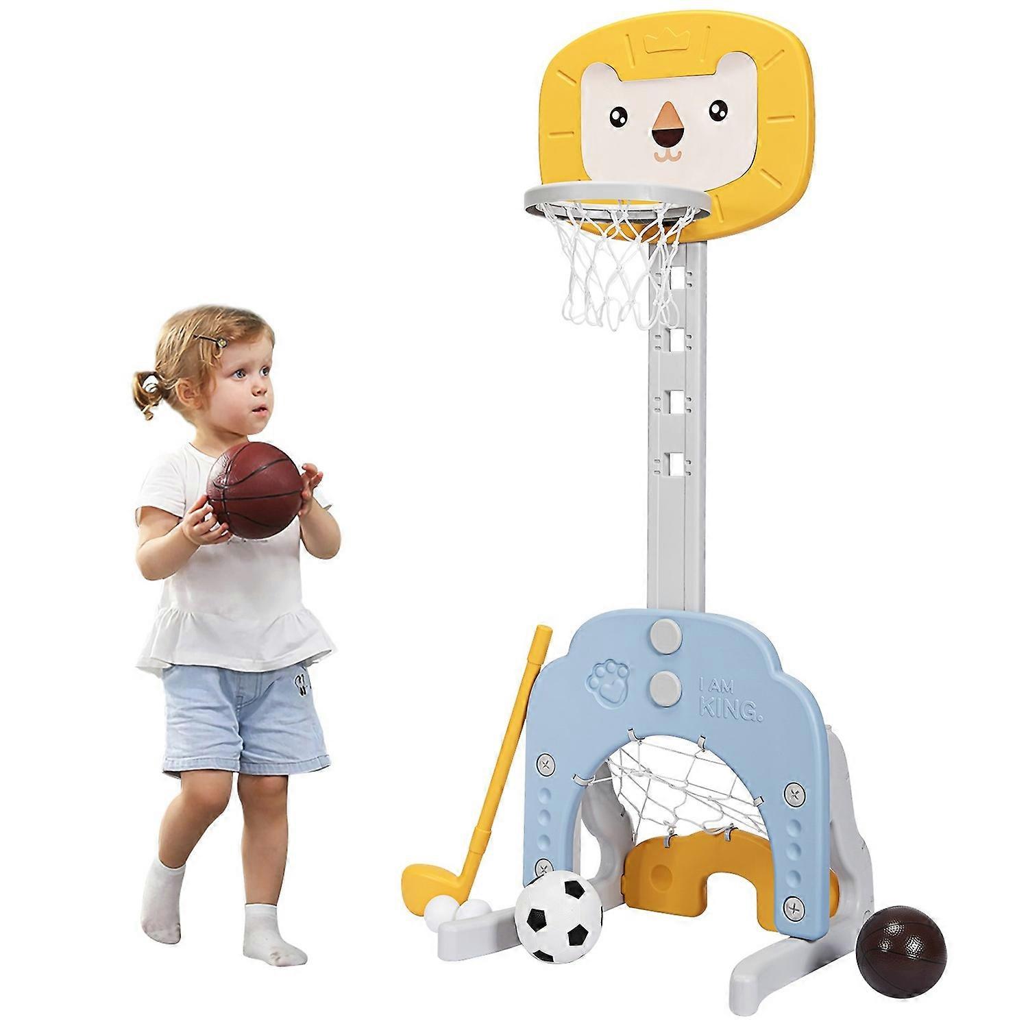3-in-1 Basketball Hoop Set Basketball Hoop with Adjustable Height Lightweight and Stable Basketball Set Yellow + Blue