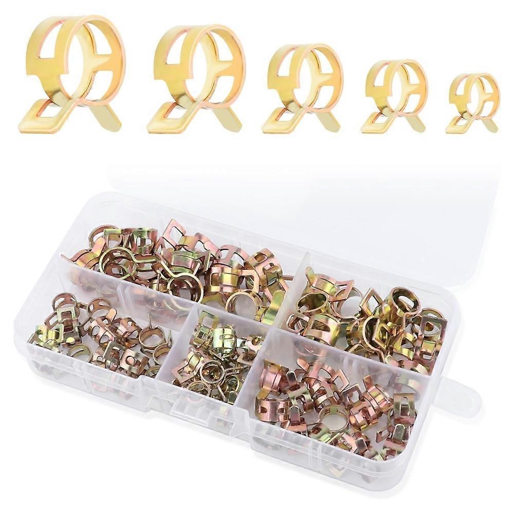 Golden Spring Hose Clip, Vacuum Hoses High Sealing For Fuel Lines, Spring Band Type Action Pipe Clamp Fast Installation And Storage