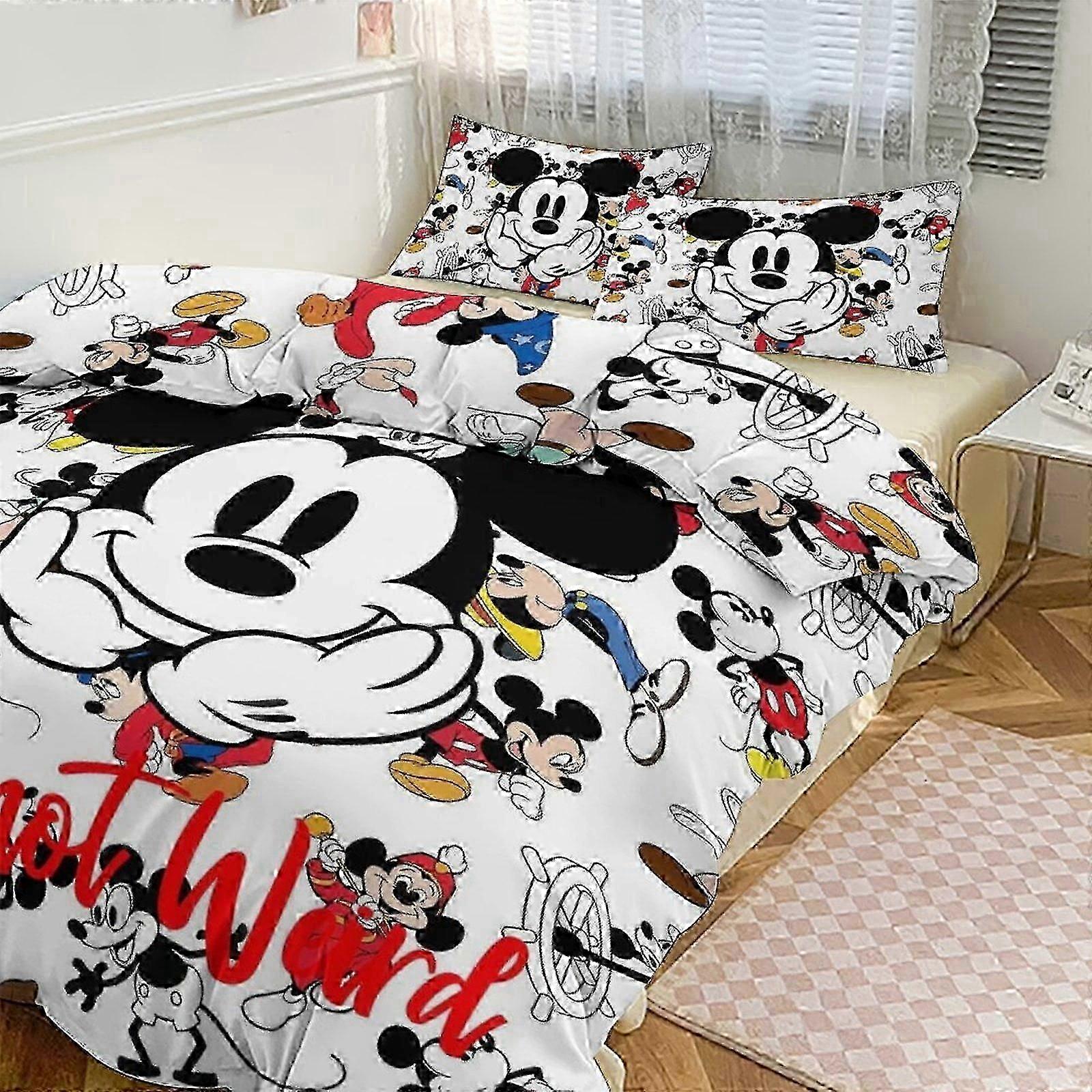 o3138 Lençóis Mickey Print Conjunto de Cama Padrão Duvet Cove Set3 Peças Capa de Colcha e Fronhas para Mulheres Homens Adolescentes (1 Capa de Edredom e 2 Travesseiros