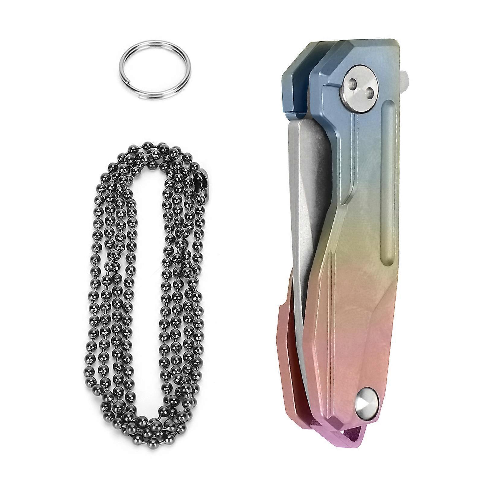 Titanium Alloy Mini Folding Knife for D2 Blade Pocket Knife with Key Ring and ChainColorful