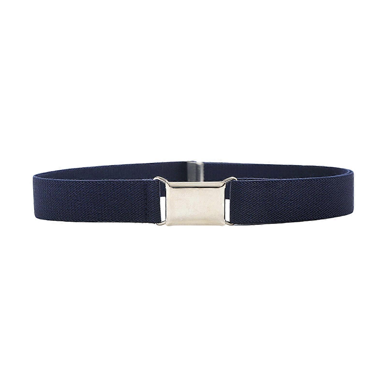 Children's Elastic Belt with Simple Buckle, Adjustable Length Waist Band Sash For Boys and Girls' Jeans and Dresses Navy Blue
