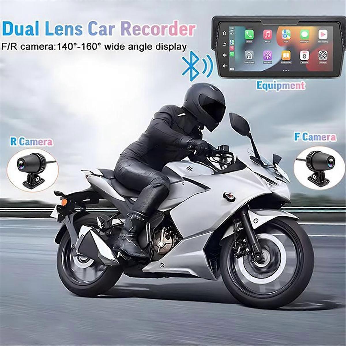 Motorcycle DVR Wireless Carplay Android Monitor Dual AHD Cameras