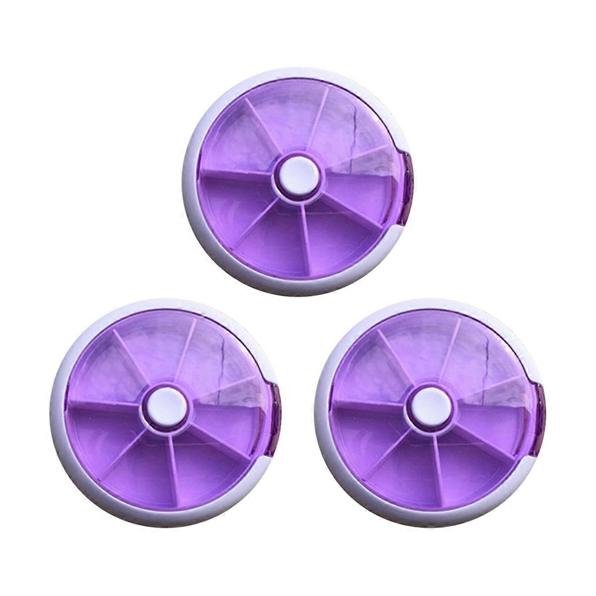 7 Day Pill Dispenser, Round Pill Box, Rotary Style Pill Cases Purpl
