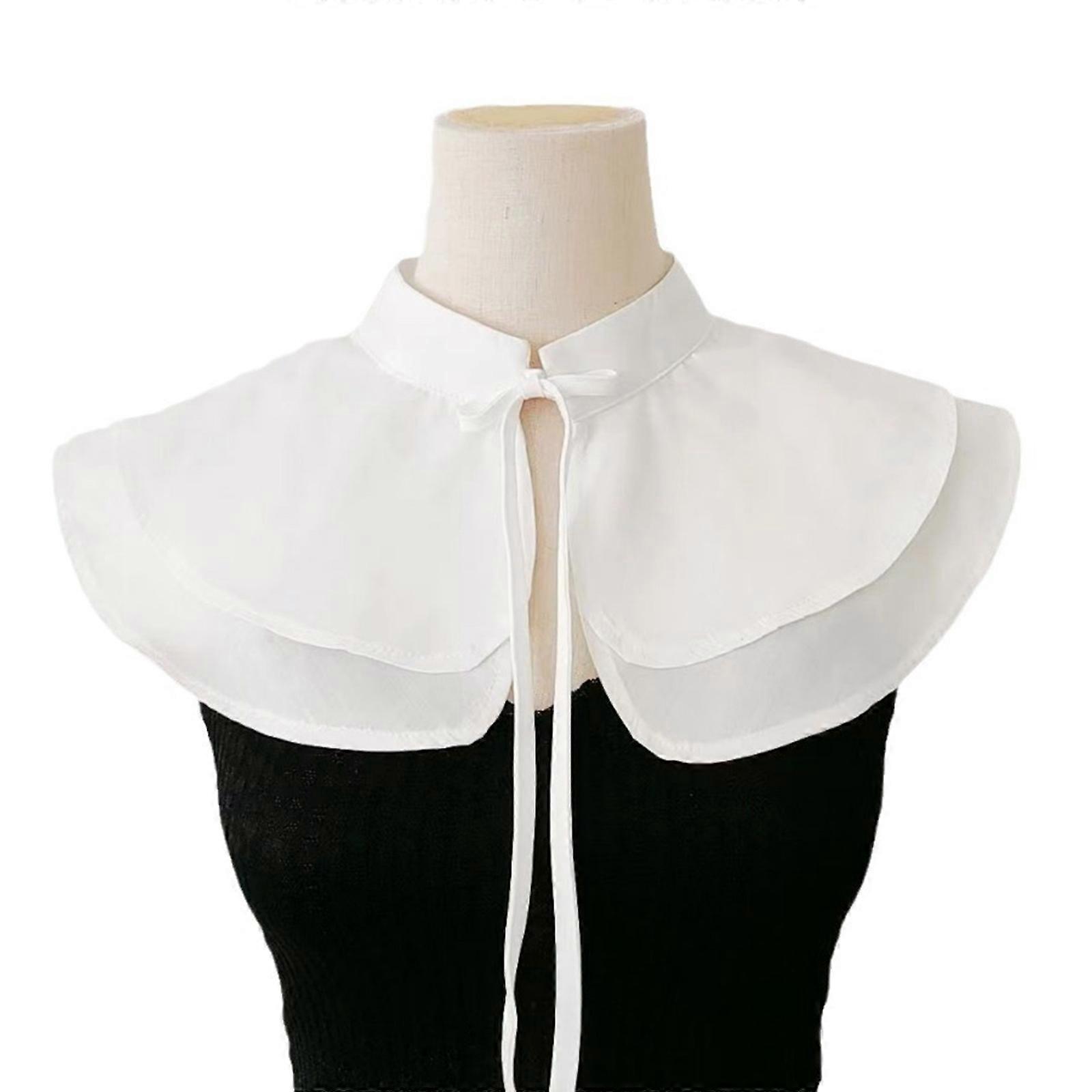 Decorative Stand Up False Collar for Women French Style Double Layer Elegant Shawl Scarf Ribbon Bowknot Capelet Boleros  White