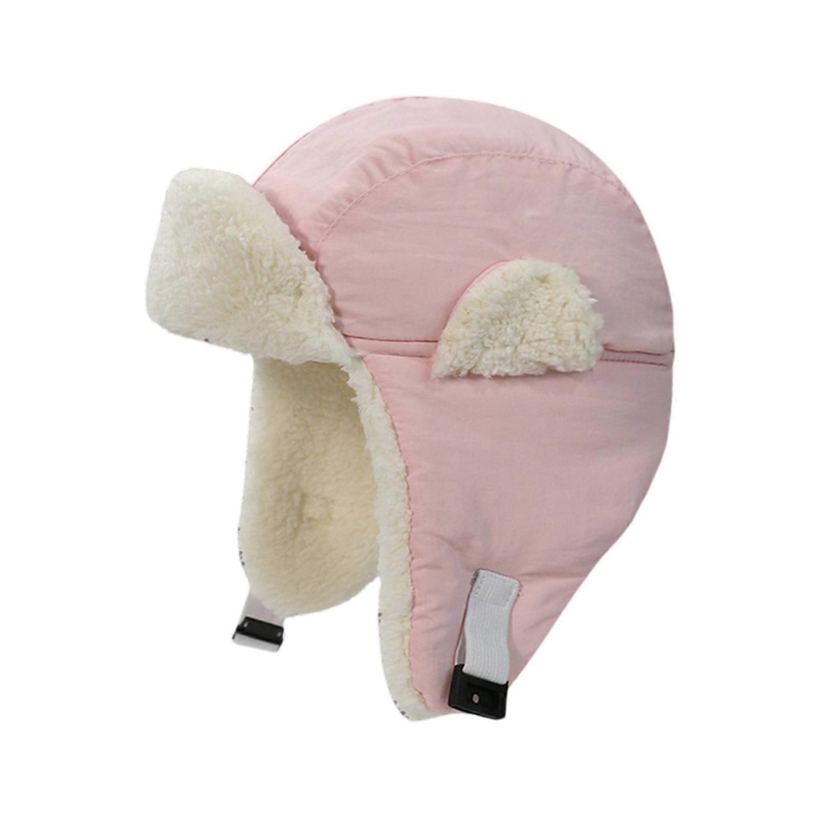 Stylish Baby Hat Autumn Winter Warm Pilot Bonnet Caps Solid Color Earflap Bonnet Windproof Warm Headwear Unisex  Pink XL