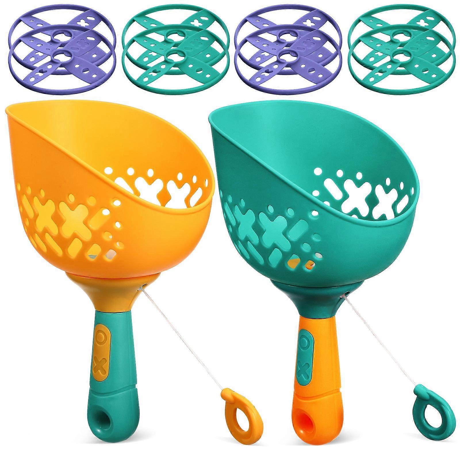 1 Set Flying Disc Toys Pull String Flying Toys String Launcher Toys Outside Flying Catching Toys Yard Toys