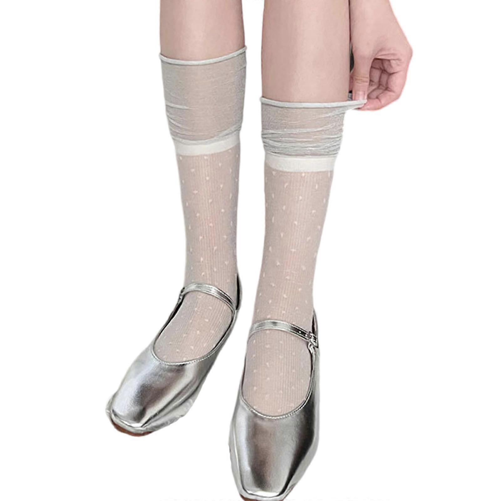 Stile francese Vintage Dots Sheer Thin Over the Calf Calzini per le donne Ragazza Loose Mesh Cuffs Splicing Glass Fiber Calzini lunghi rosa grigio