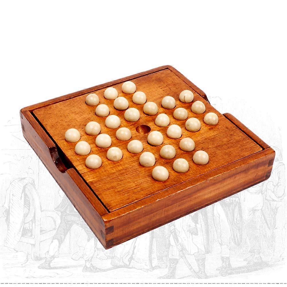 Wooden Marble Solitaire Table Game, Jump Peg Marbles Solitaire, Storage Box Function