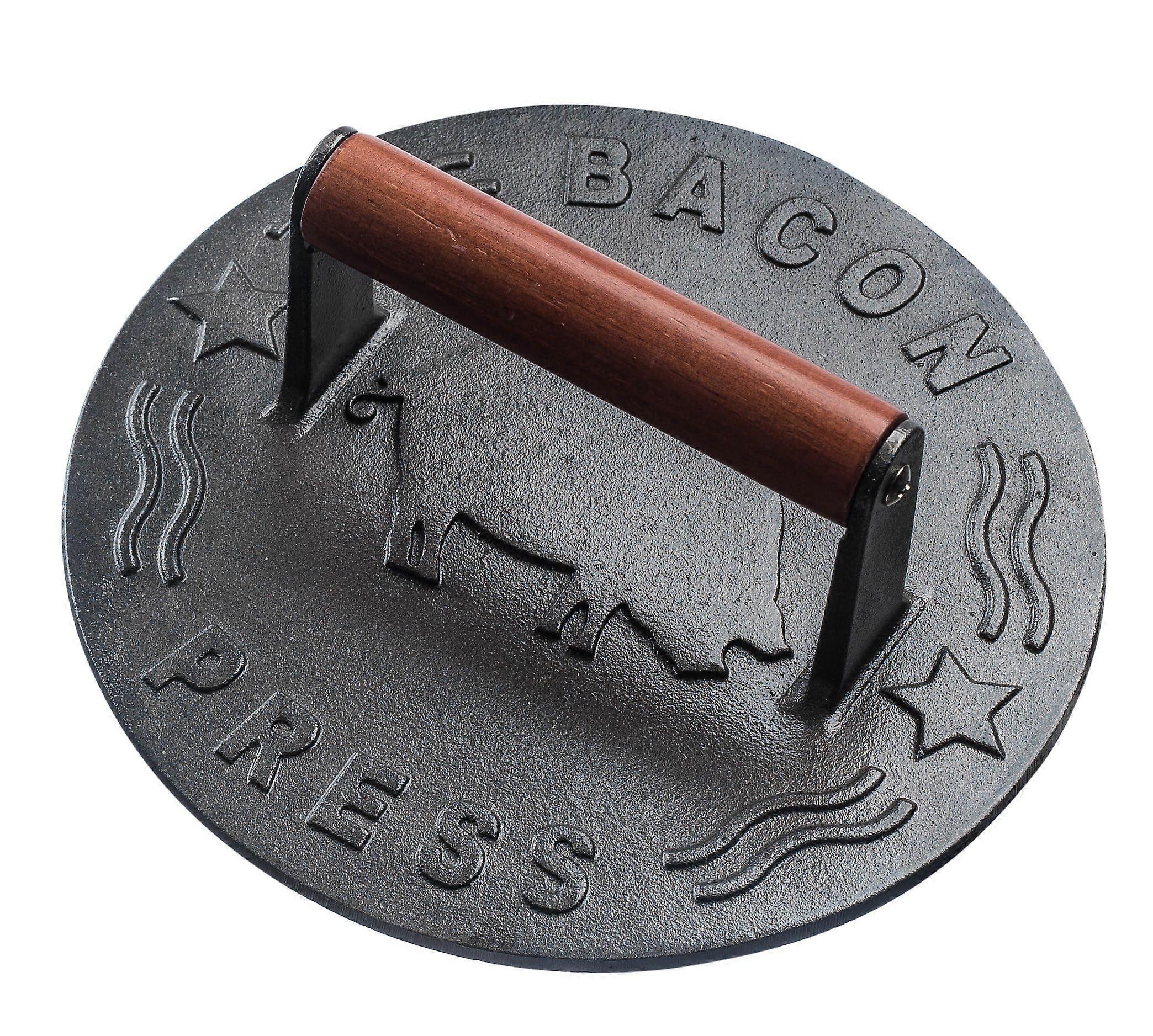 Bacon Press 8.5 Inch Round Cast Iron Grill Press for Even Cooking of Bacon, Steak, and Sandwiches