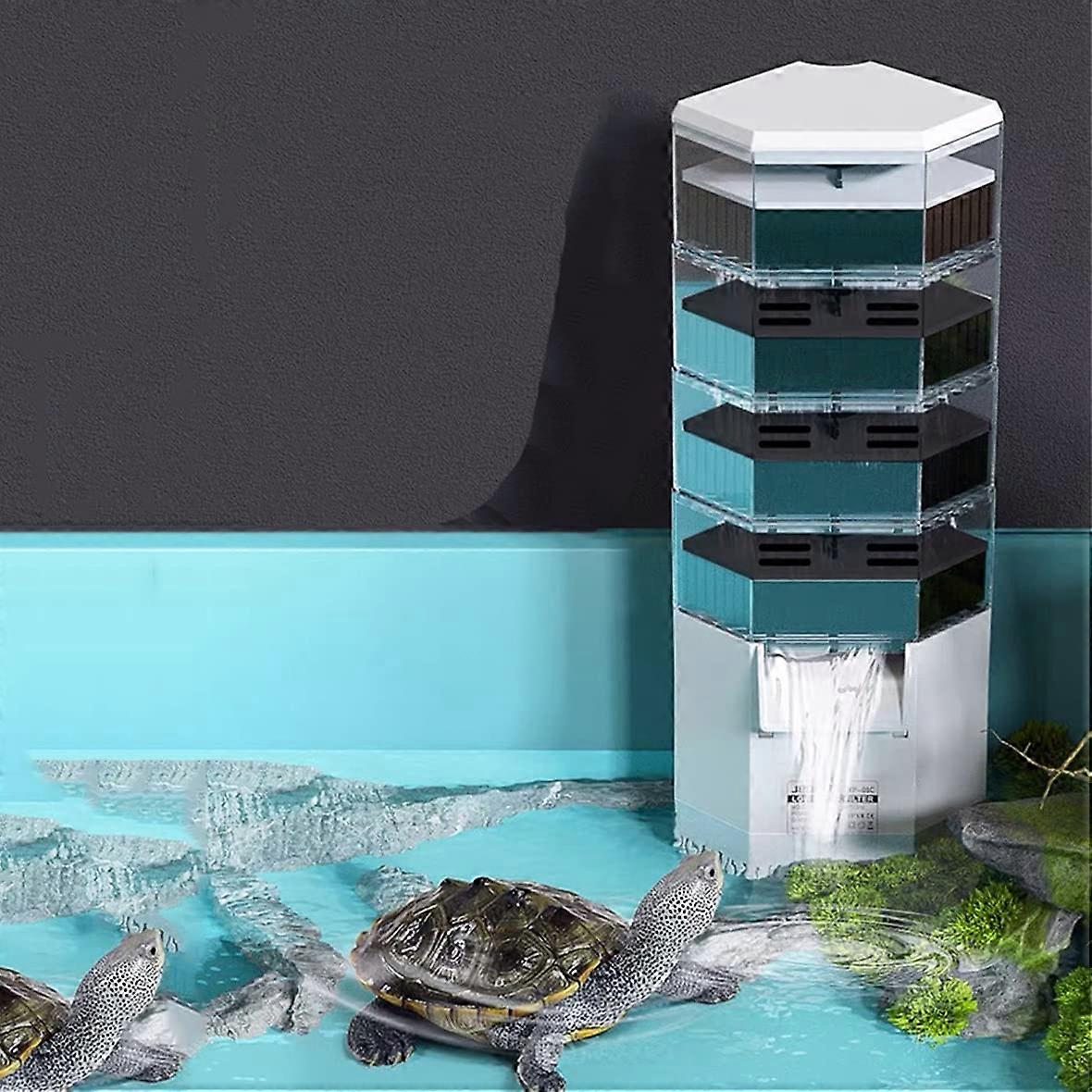Turtle Fish Tank Filter, Low Level Waterfall Filter Aquariums for Fish Tank Turtle,4 Layers Turtle Filter