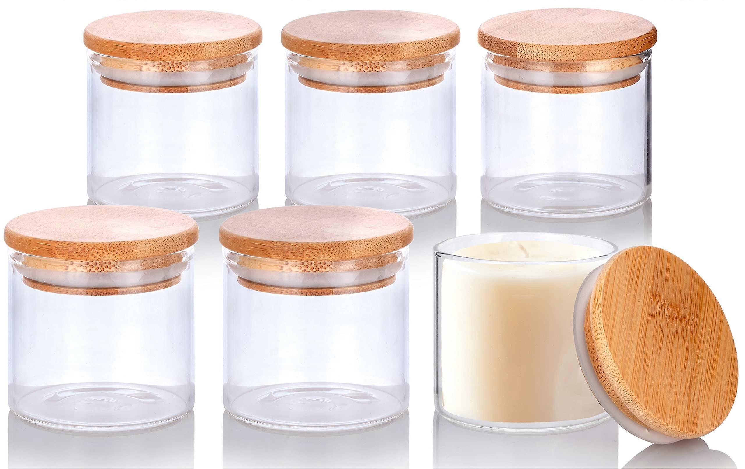 4 oz Clear Glass Borosilicate Jars for Candle Making with Bamboo Lids (6 Pack)