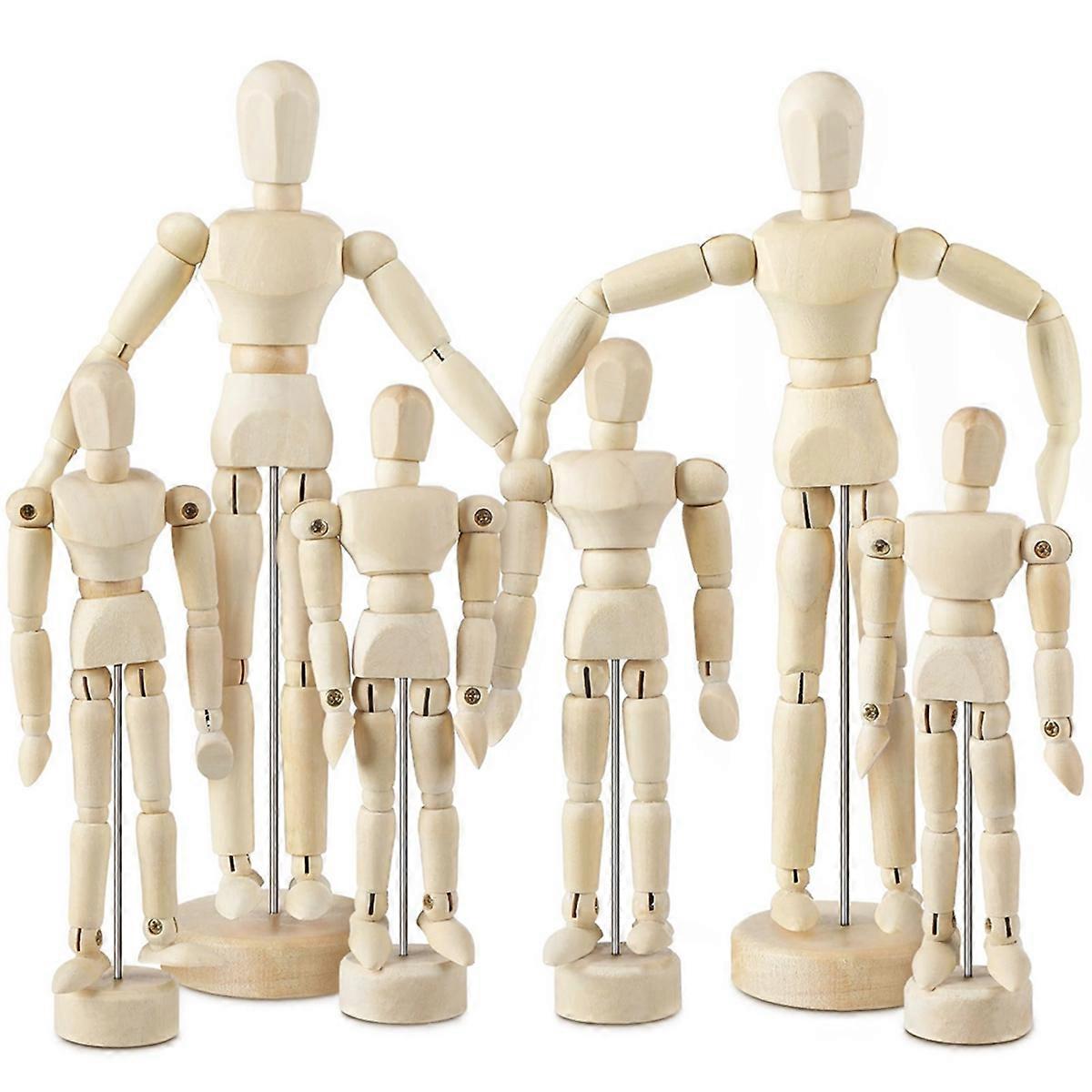 6 Pcs Artist Mannequin Model Wooden Manikin Drawing Moveable Figure Model with Stand Flexible Joint